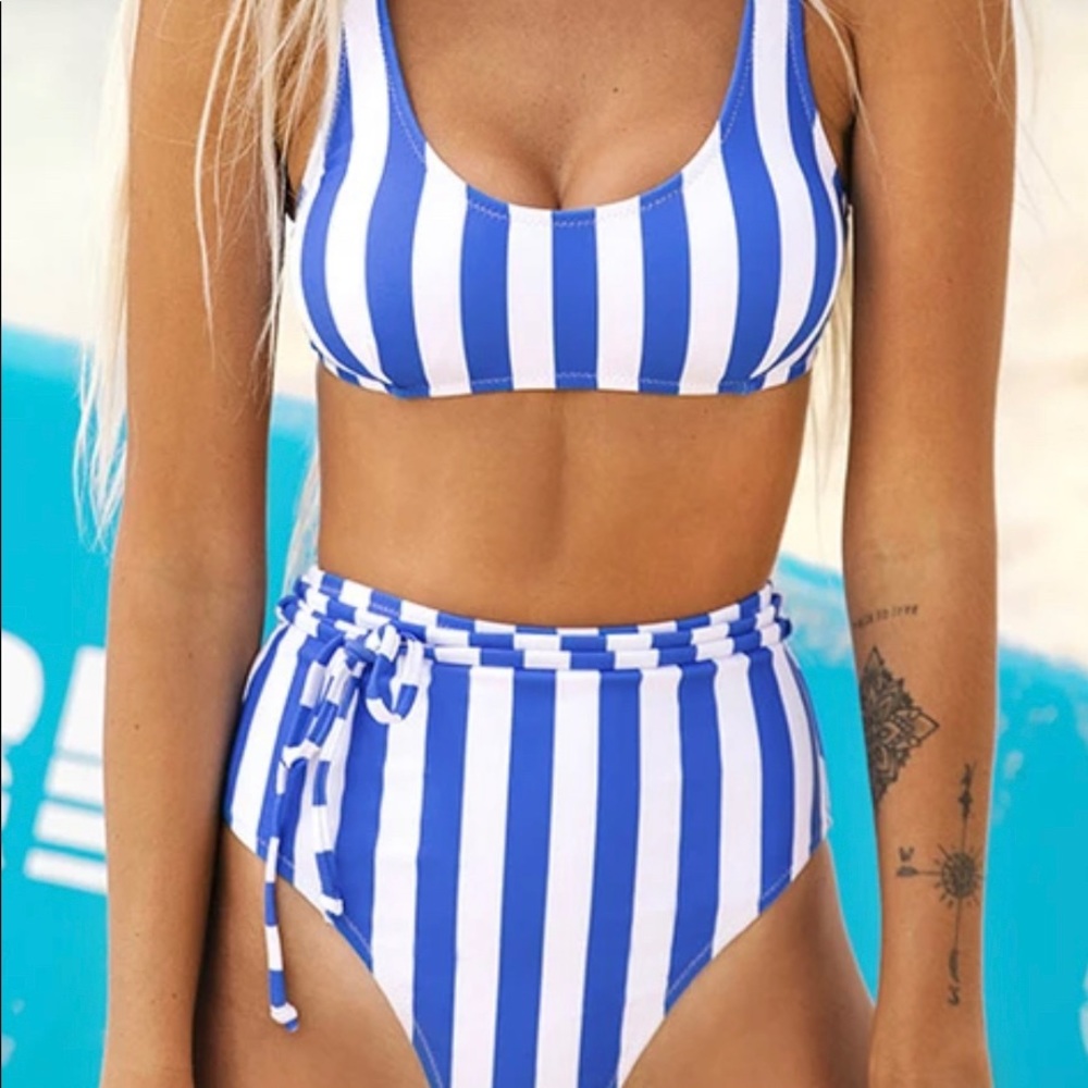 Blue and White striped Cupshe Bikini
